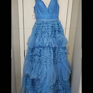 Elegant Blue Ruffled Gown
